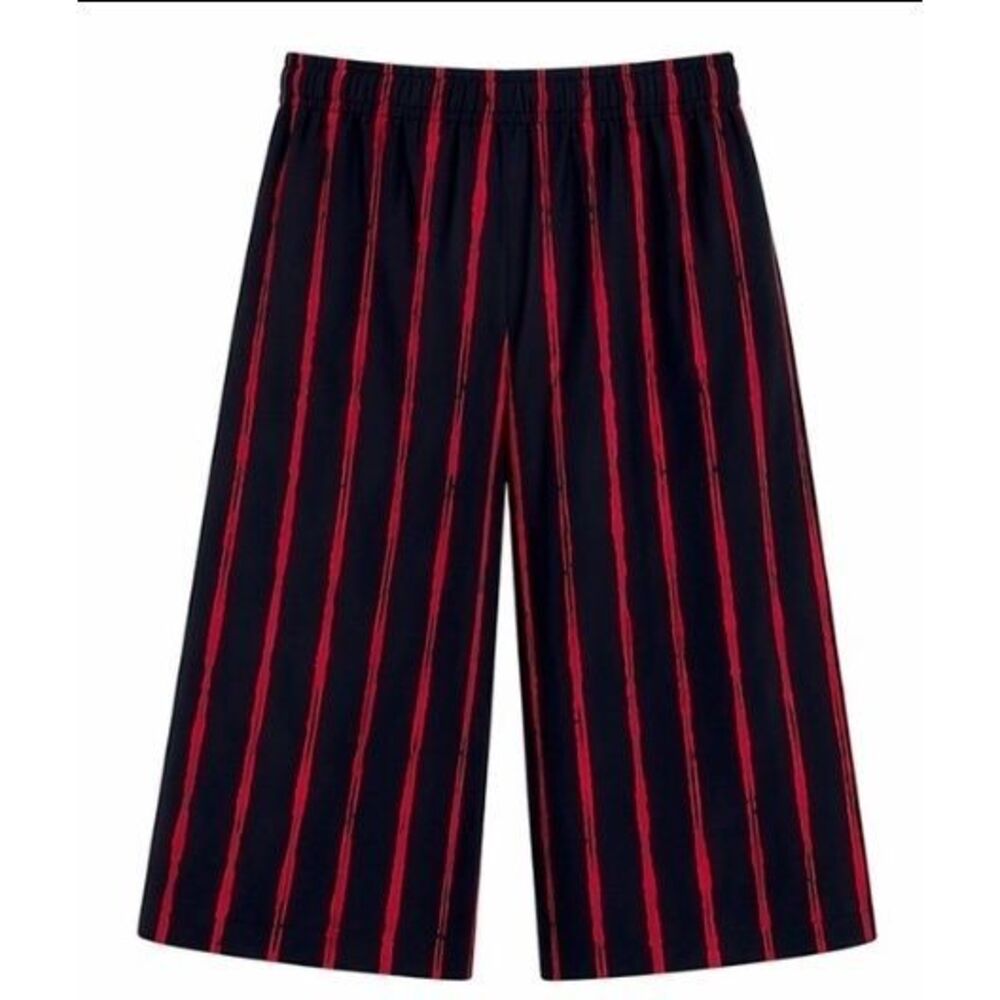 Susan Graver Striped Gauchos Womens Size L Red Palazzo Stretch Loose Fit Culotte